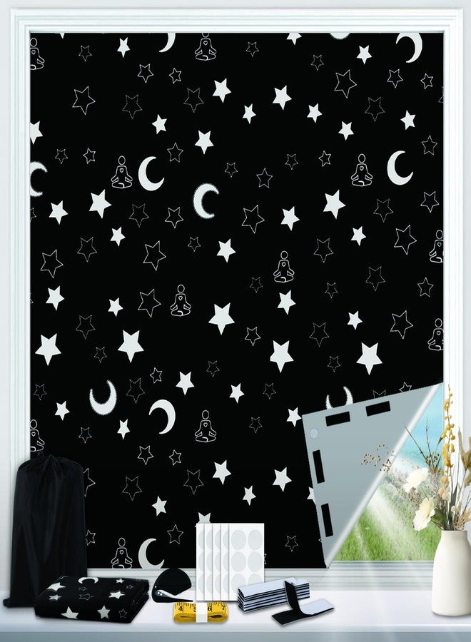 AIYNC 100% Blackout Curtains for Bedroom 98" x 57", Portable DIY Window Blinds, No Drill Window Shades & Blackout Blinds with Scribbler Pen & Stickers & Tabs for Baby Nursery,Dorm Room,Travel(Stars & Moon) - Image 1